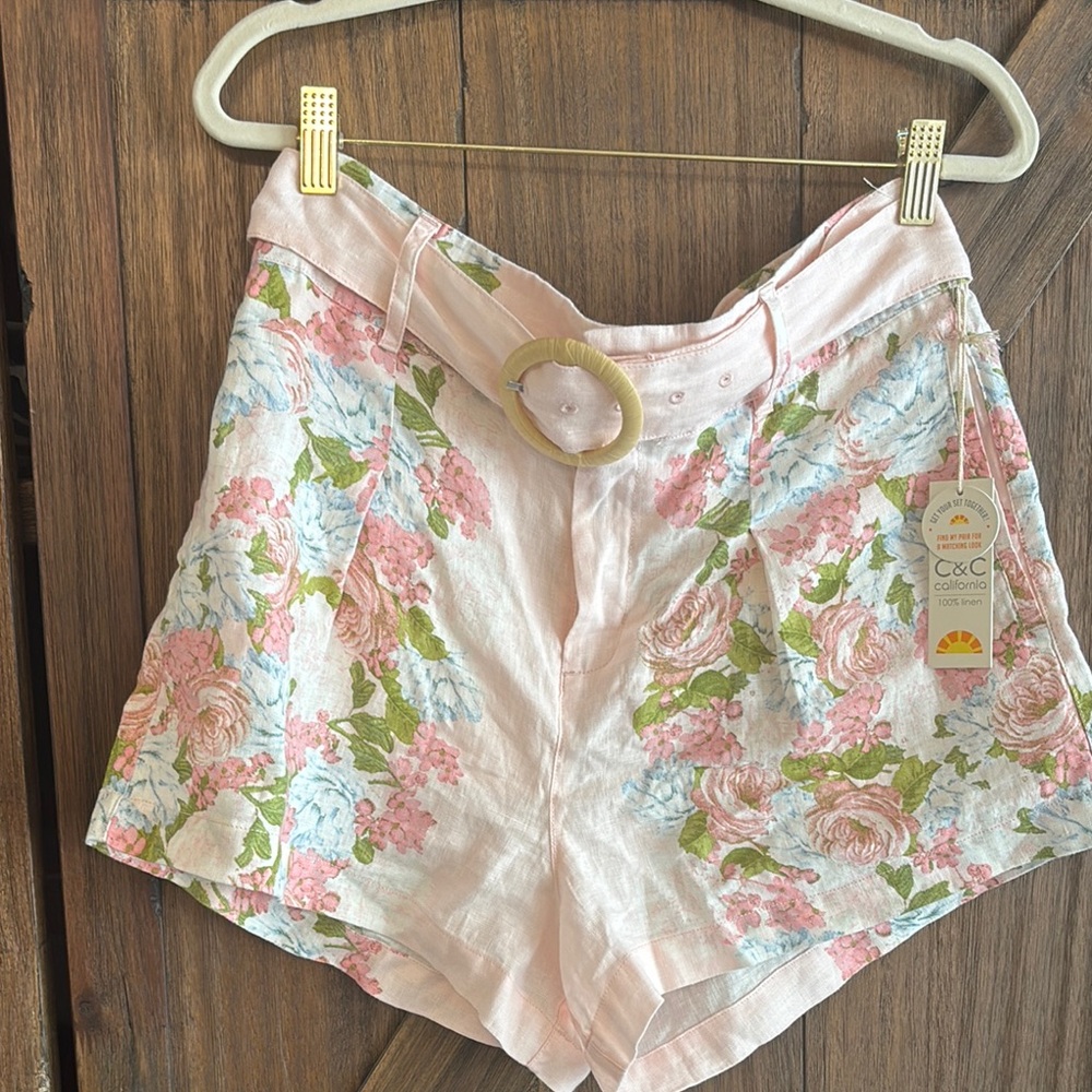 C&C High Waist Pink and Green Shorts